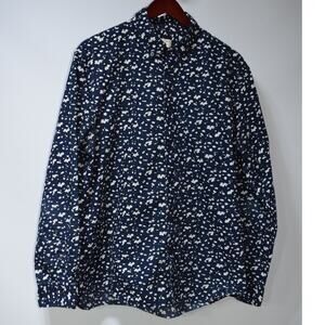 Club Monaco Slim Fit Button Down Shirt Mens XL Navy White Print Pattern